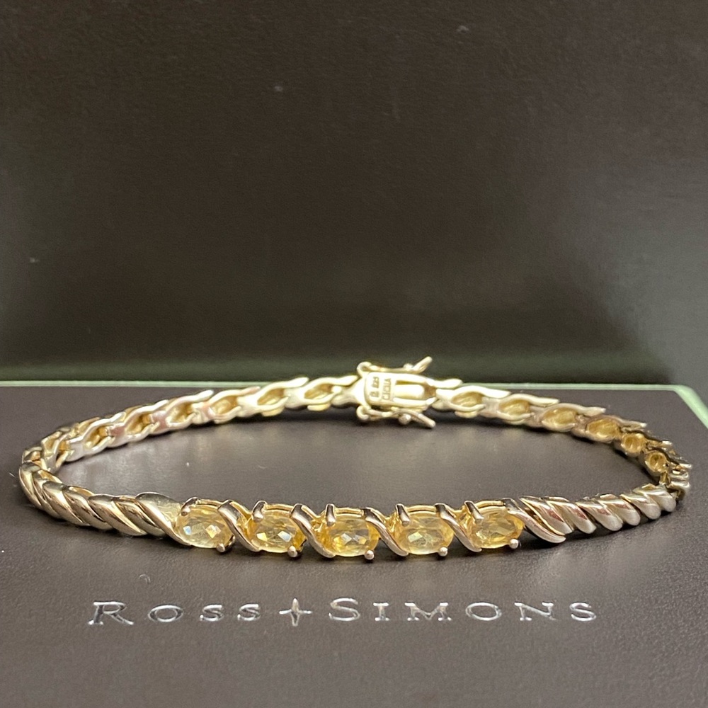 Ross Simons Citrine Gemstone bracelet 18k Gold  over 925 Sterling Silver